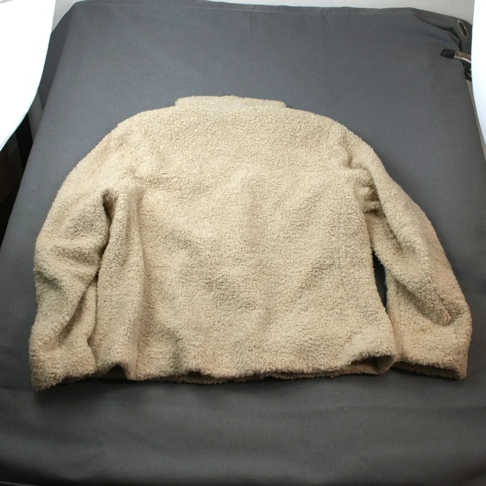 Pendleton Beige Sherpa Fleece Jacket Plaid Wool Lined Full Zip Warm Womens